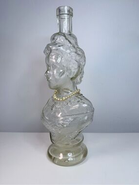 1900s Queen Elena of Italy Figural Glass Bottle Decanter 12.5”